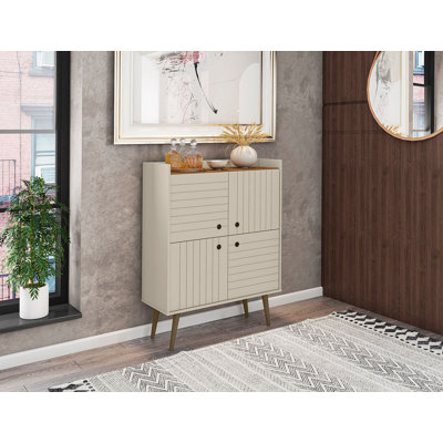 Bogart 35" Mid-Century Modern 2-Door Accent Cabinet with 4 Shelves in Ivory