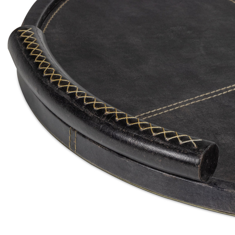 Forte Leather Tray Round Large, Black, 1.75" H x 18" W x 18" D
