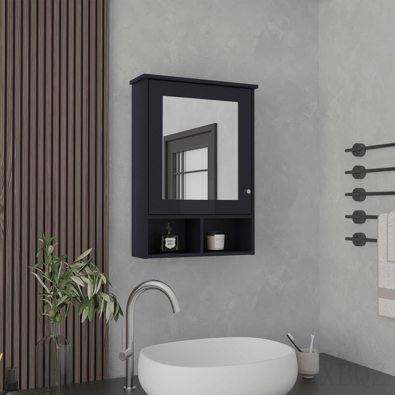 Armoire à pharmacie avec porte-miroir de 29 po de hauteur avec trois tablettes dissimulées et deux tablettes ouvertes pour la salle de bain, la cuisine et le vestibule
