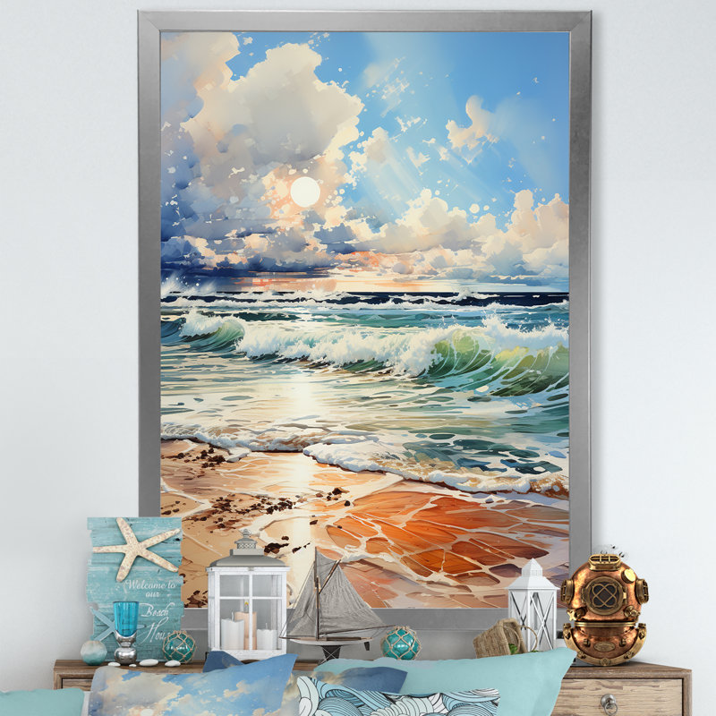 «Coastal Tranquility Horizon» sur toile, H 40 po x l 30 po x P 1,5 po, Cadre simple argenté