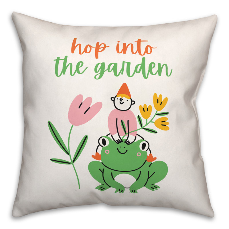  Housse et insert de coussin carré Gnome Frog Hop Garden, 18 po x 18 po