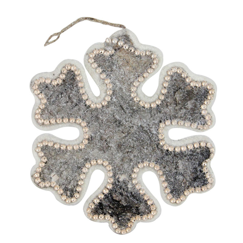 8" White and Brown Rustic Embellished Christmas Snowflake Ornament