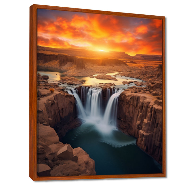 «Sunset On Shoshone Falls Idaho», reproduction d'art sur toile, H 44 po x l 34 po x P 1,5 po, Cadre flottant brun