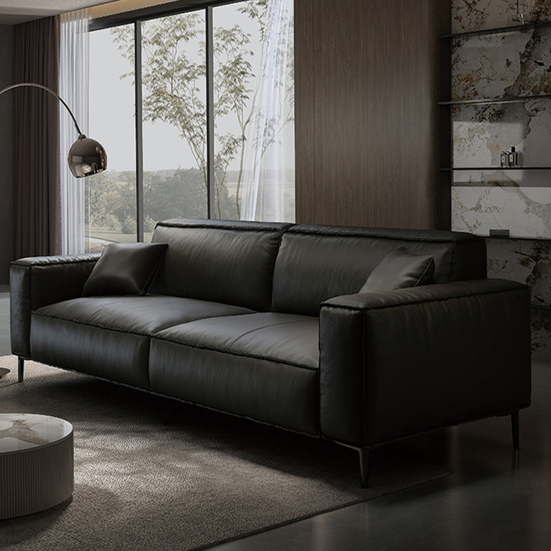 Canapé standard en cuir véritable noir, H 29,92 po x l 78,74 po x P 37,4 po, Noir