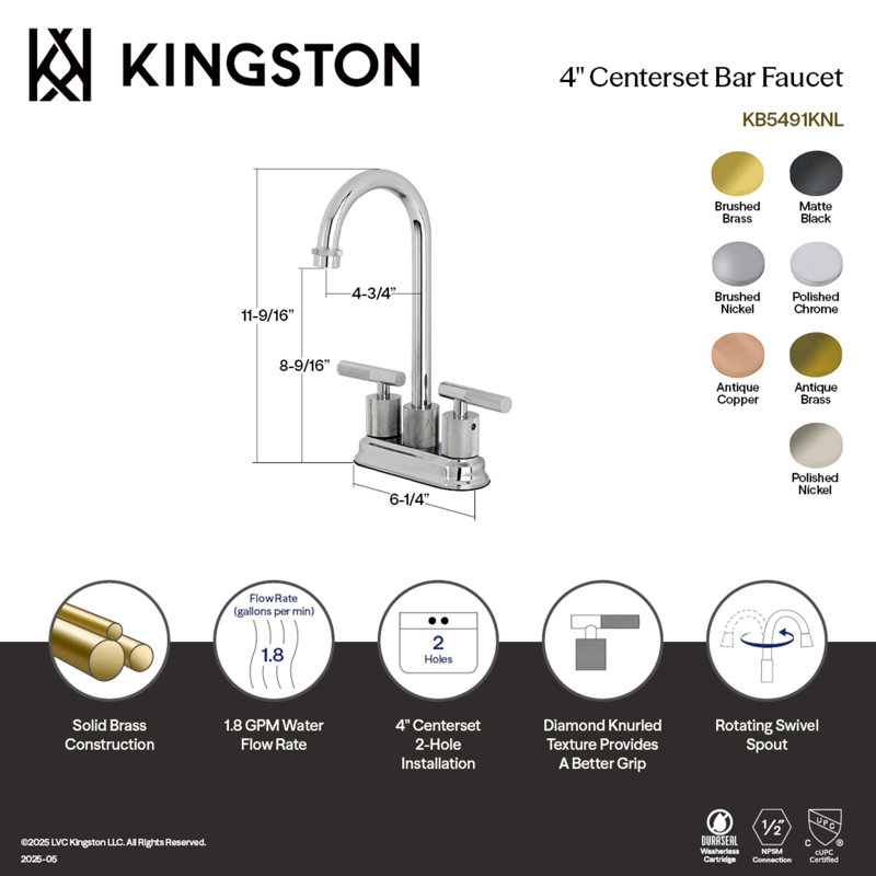 Kingston Brass Convergent Two-Handle 2-Hole Deck Mount Bar Faucet With Knurled Handle, Antique Brass