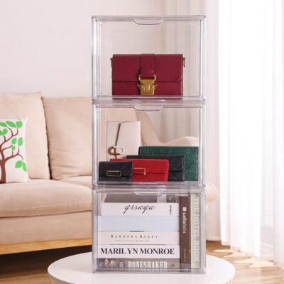 Plastic Purse And Handbag Storage Organizer For Closet, Acrylic Display Case With Magnetic Door For Wallet, Book, Cosmetic, Clutch Organization,(Transparent/3 PCS)