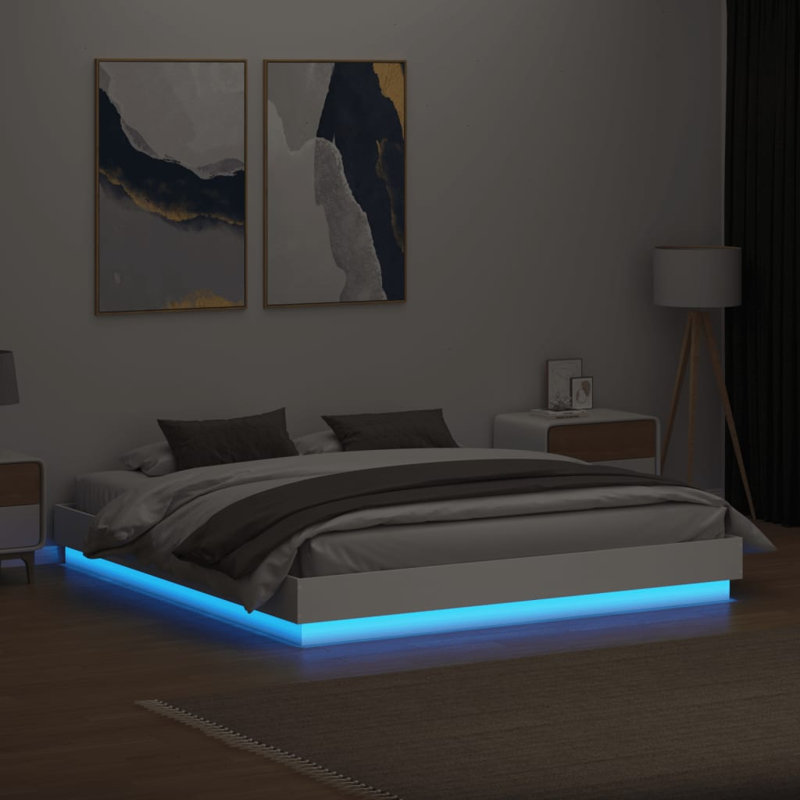 17 Stories Bed Frame With LED Lights , UK Super King - 180 x 200 cm, White