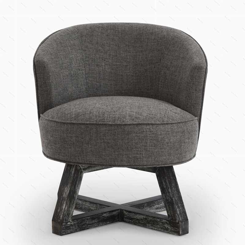 Classic Linen Fabric Swivel Lounge Chair | 360° Freely Rotating with Cross-Shaped Solid Wood Base & Legs | Comfortable Accent Chair for Living Room, Bedroom, Office & Dresser