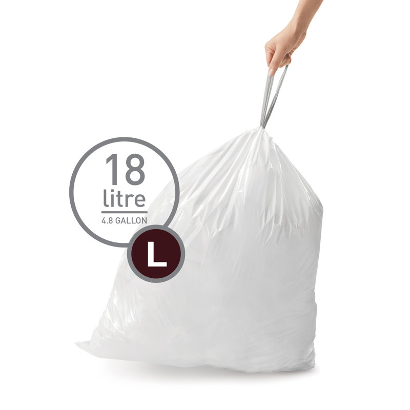 Simplehuman Code L Liners, Pack Of 60 Liners, 50% Recycled Custom Fit Bin Bags, 18L
