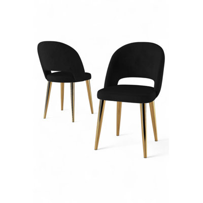 Ensemble de chaises Modern Glam (4 pièces), noir et or, 18,5 po x 33,9 po x 18,5 po | Structure 100% métal, envers en contreplaqué, tissu Babyface | Confortable dossier en mousse à 22 compartiments et siège en mousse à 28 garnitures, parfait pour les espaces chics