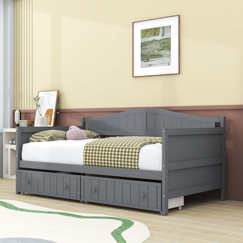 Twin Wood Daybed with Sturdy Frame and Dual Storage Drawers, Gray