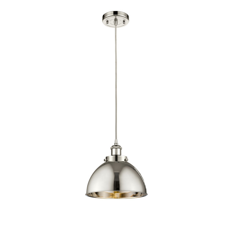 Luminaire suspendu en forme de dôme à 1 lumière Amalle, Nickel poli, Nickel poli, Oui