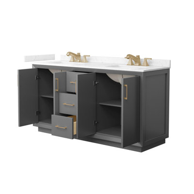 Strada 66" Freestanding Double Bathroom Vanity with Cultured Marble Top