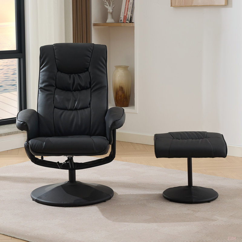 Fauteuil inclinable et pivotant à 360 ° en cuir de massage avec repose-pieds, Similicuir noir