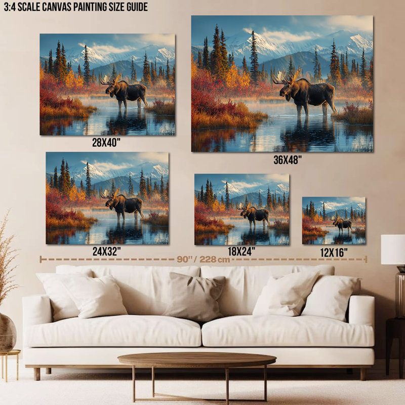 Impression d'art sur toile, "Grand orignal", impression sur toile, forêt de montagne, H 24 po x l 32 po