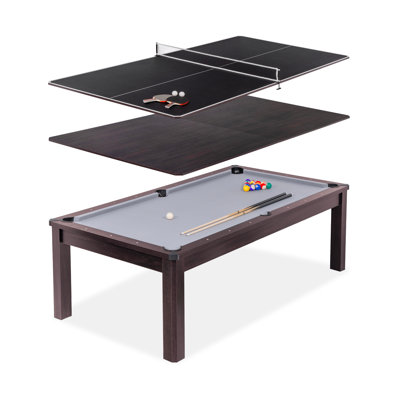 Gosports 3-in-1 Multi Game Pool Table Set Combo with Dining Top, and Table Tennis - Includes Accessories, 7 ft, Dark Oak