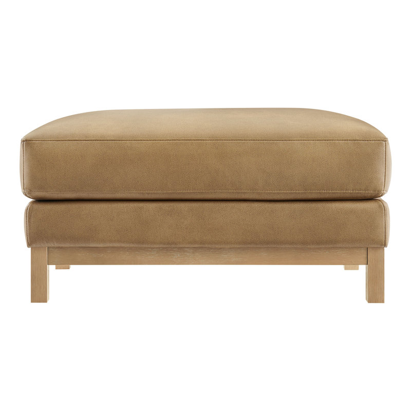 Roscoe Vegan Leather Ottoman, Toast, Natural Wood