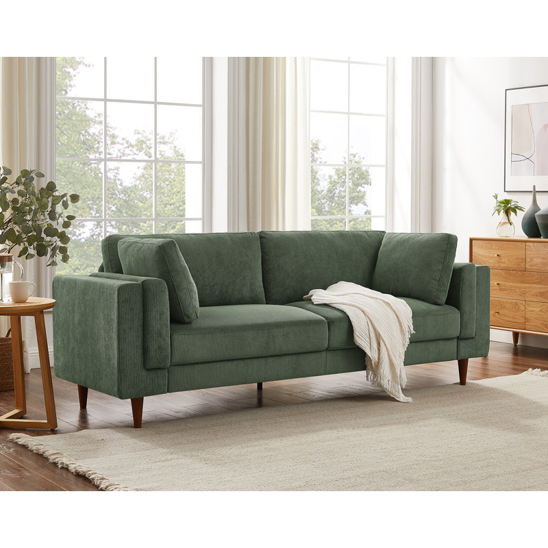 Kraz 215.9Cm Square Arms Sofa, Green Corduroy