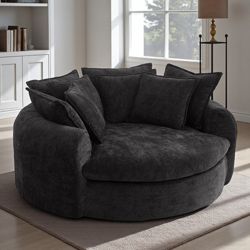 Fauteuil demi-tonneau rembourré, Noir