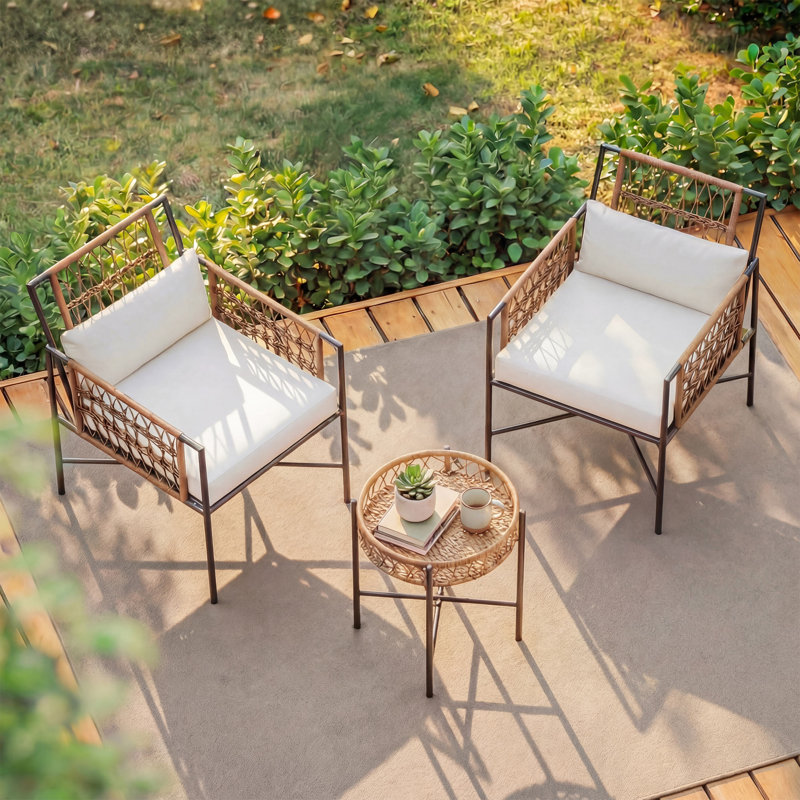 Ensemble de conversation pour patio avec coussins, ensemble de bistro 3 pièces pour 2 personnes