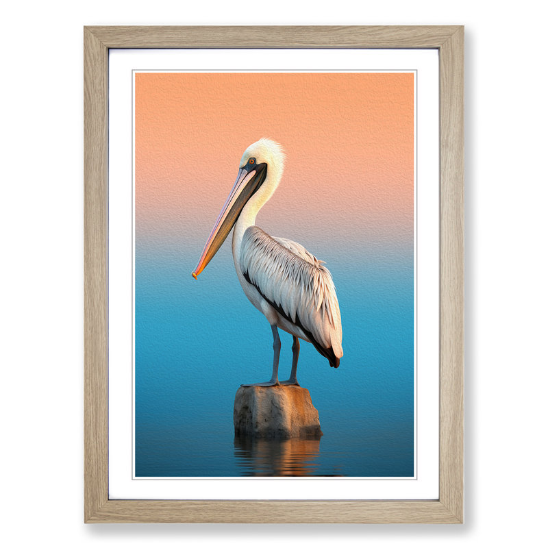 Pelican Minimalism Art - Framed Print, Oak Framed, 34cm H x 25cm W x 2cm D