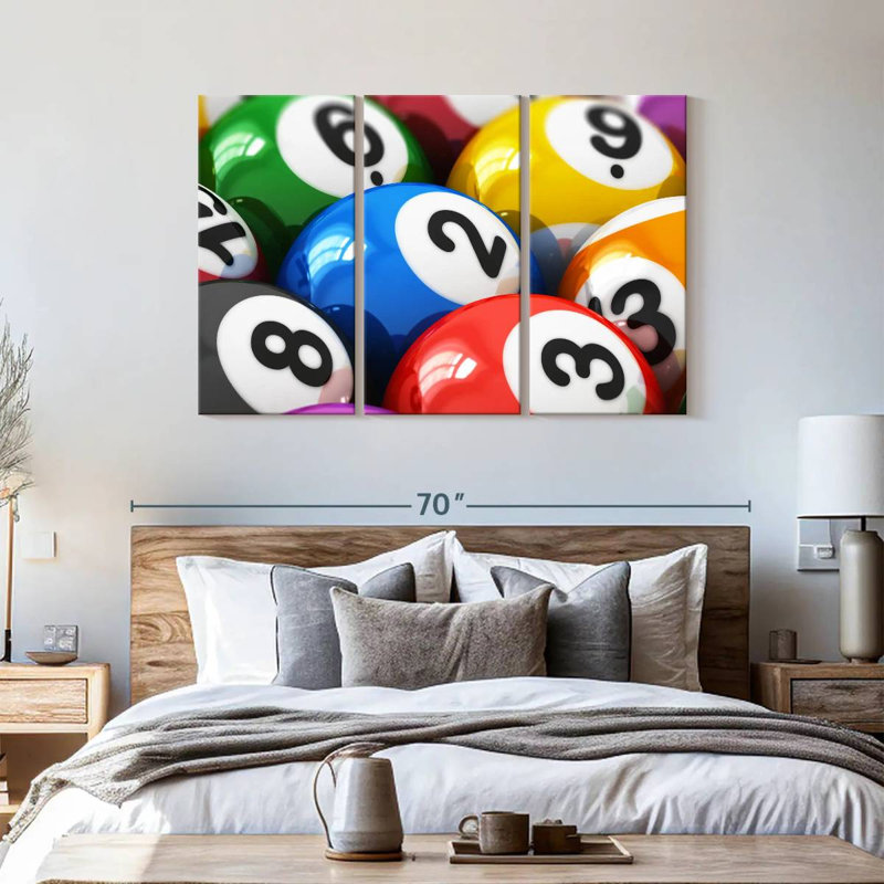 «Colorful Billiard», 3 pièces sur toile, H 36 po x l 57 po x P 1,25 po