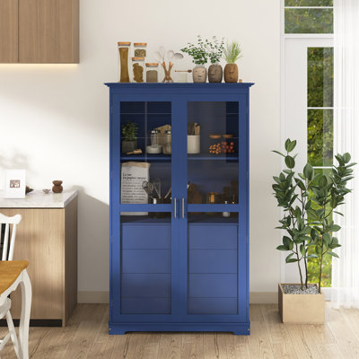 44.7" W Farmhouse Kitchen Pantry Storage Cabinet With 4 Built-In Drawers,Glass Door by Latitude Run
