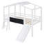 Lit mezzanine simple avec échelle et glissade, lit maison avec tableau noir et bande lumineuse sur le toit-1205037359