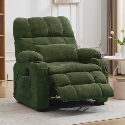 Fauteuil inclinable électrique surdimensionné, siège large de 25,6 po avec chauffage et massage, fauteuil inclinable électrique avec porte-gobelets, recharge USB, fauteuil inclinable rose pour le salon et la chambre à coucher