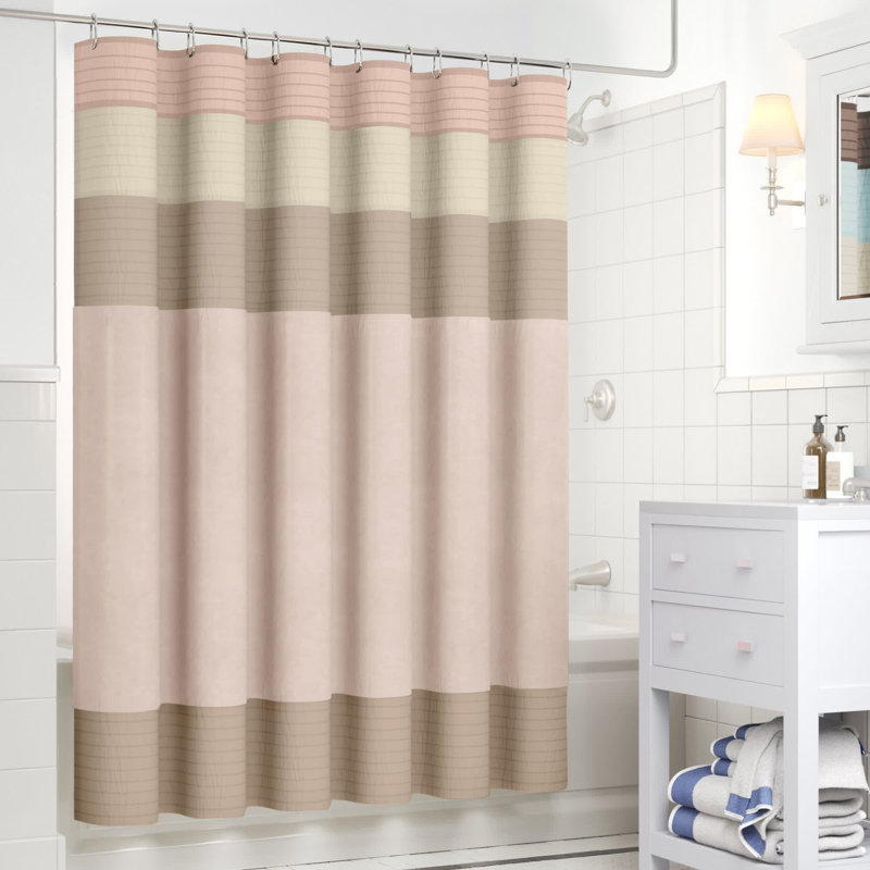 Navy and Gray Faux Silk Striped Shower Curtain