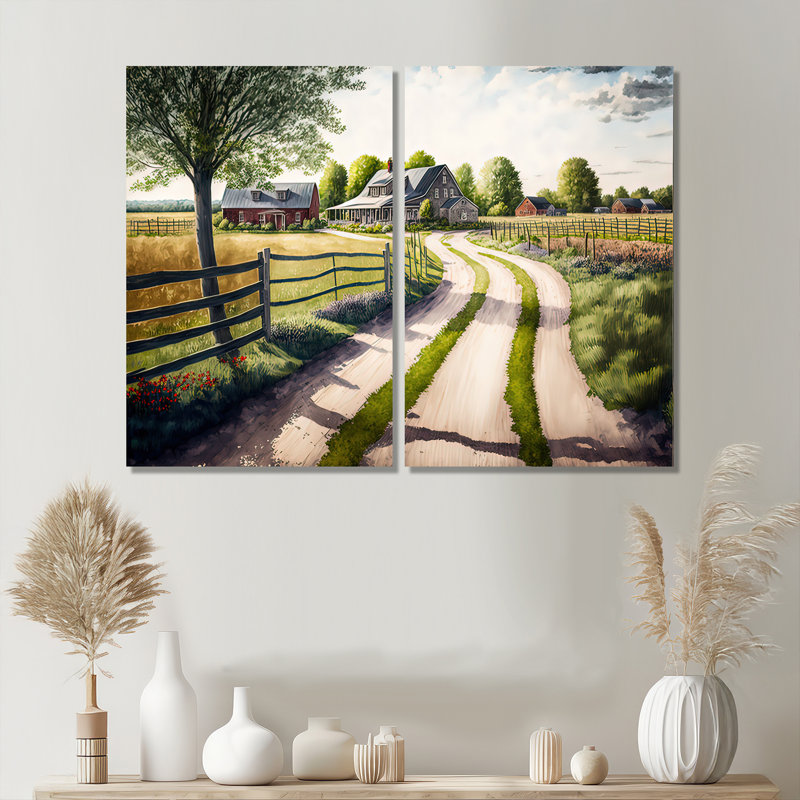 Calm Red Barn In Spring IV - Large Barn Landscape Art mural 2 pièces, 36" H x 48" W, Wrapped Canvas, Does Not Apply