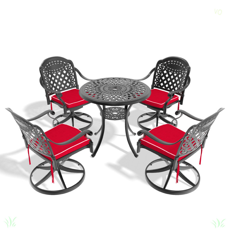 L'ensemble de salle à manger en fonte d'aluminium toutes saisons comprend des chaises pivotantes et une table, 4
