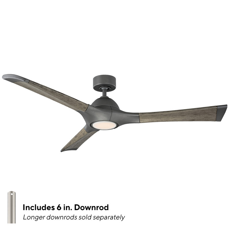 72" Woody 3 - Blade Outdoor Smart Propeller Ceiling Fan with Light Kit Included, 3000K, Graphite/Weathered Gray, 60"