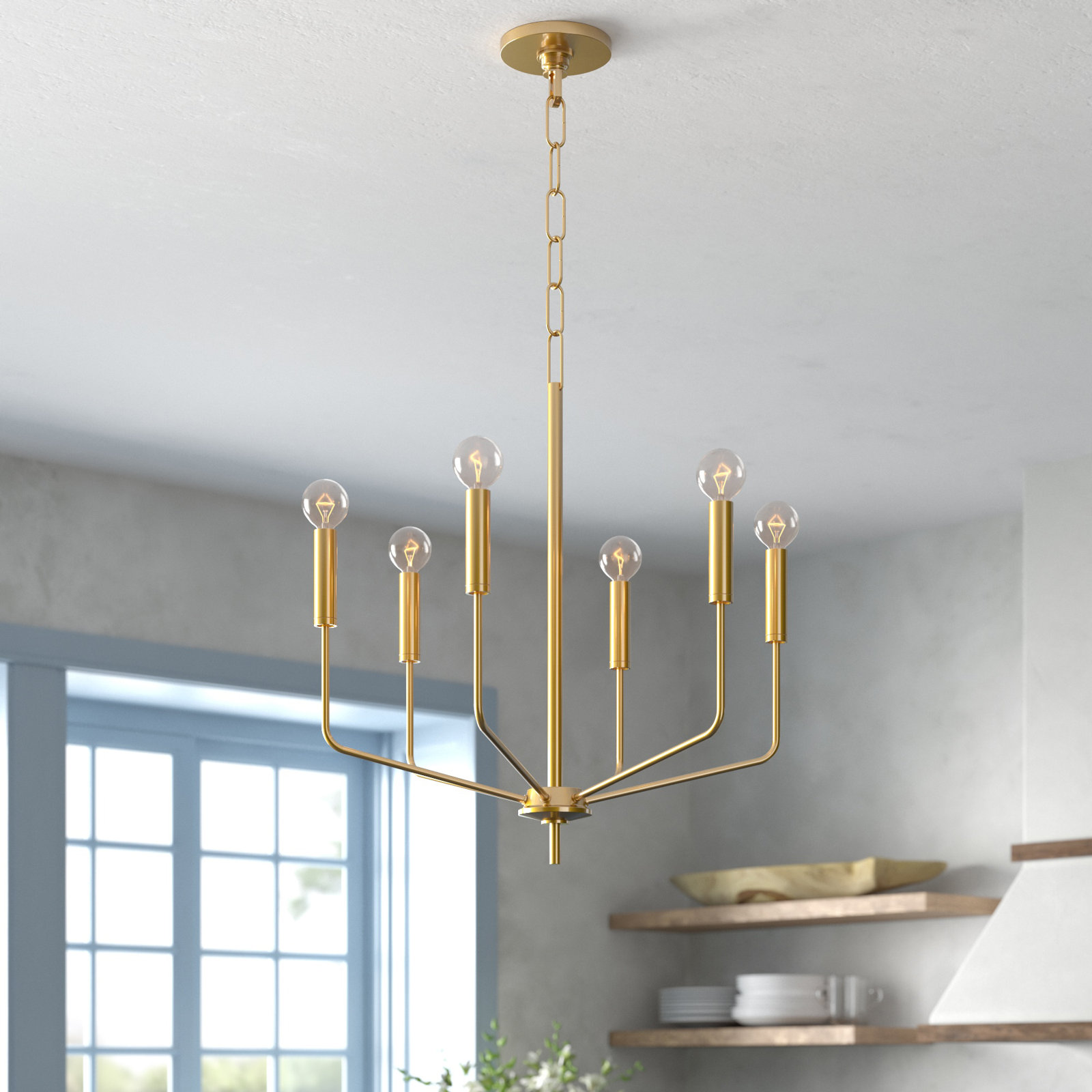 6-Light Chandelier, Aged Brass