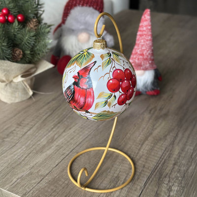 Collectible Hand-painted Glass Ornament – Red Cardinal On Rowan Tree | Lilyian 360° Holiday Design
