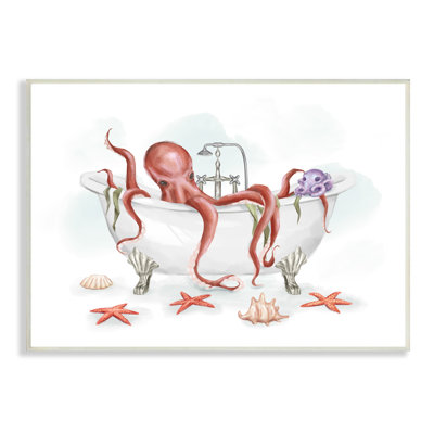 " Red Octopus Nautical Claw Bath Sea Shells " by Ziwei Li