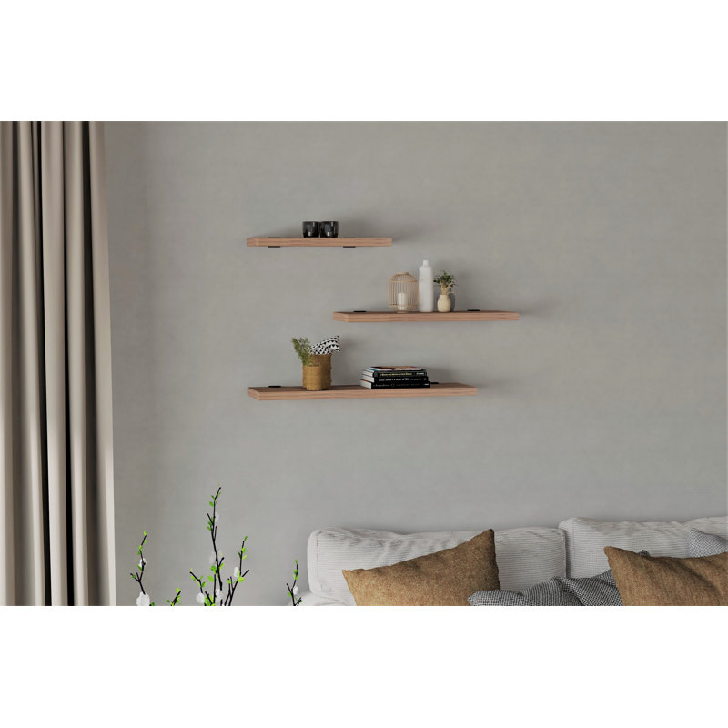 Ensemble de tablettes murales modernes (3 pièces), chêne saphir, 11,8 x 5,5 x 0,8 pouces | 100% panneau de particules enduit de mélamine, épaisseur: 0,7 pouce | Solution de rangement murale facile et élégante pour la décoration de la maison et du bureau