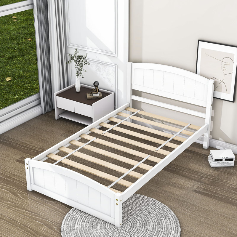  Elvana Twin Wood Platform Bed with Headboard, White