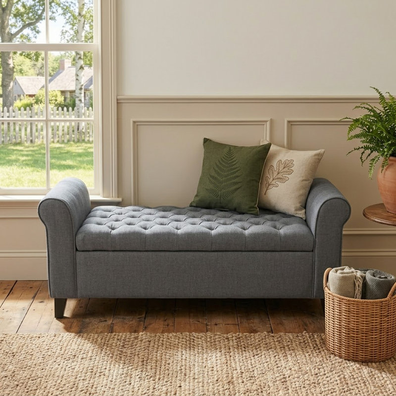 Banc de rangement en tissu Dionigio, Gris foncé