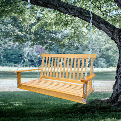 Balancelle de patio extérieur, balancelle avec accoudoirs, balancelle en bois avec chaînes suspendues
