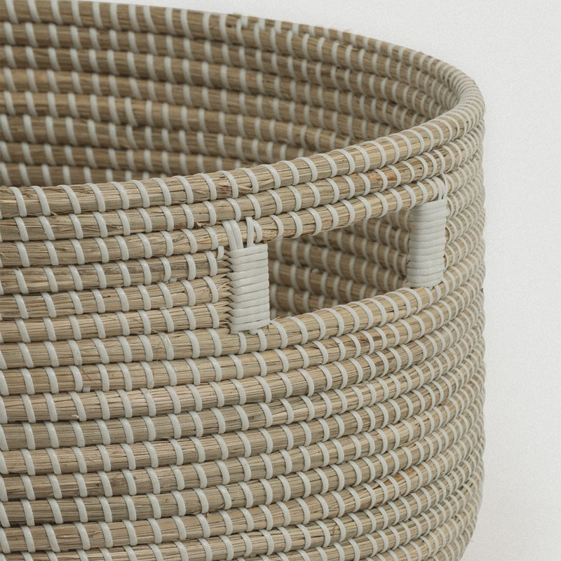 White Medina Seagrass Floor Basket, Beige/White