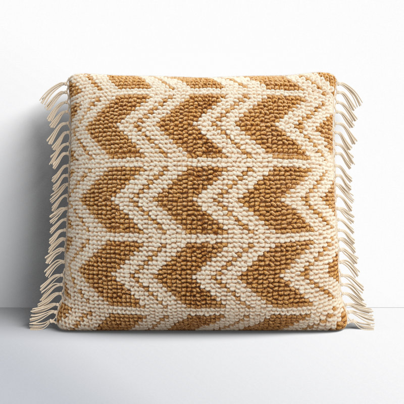 Oakleaf Chevron Polyester,Wool,Cotton Blend Throw Pillow, Gold/Cream, Polyester/Polyfill