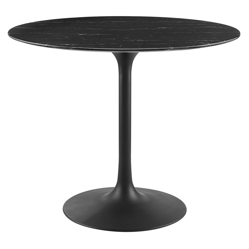  Table de salle à manger en marbre artificiel Lippa, Blanc, Noir, H 28,5 po x l 35,5 po po x P 35,5 L 25 pi