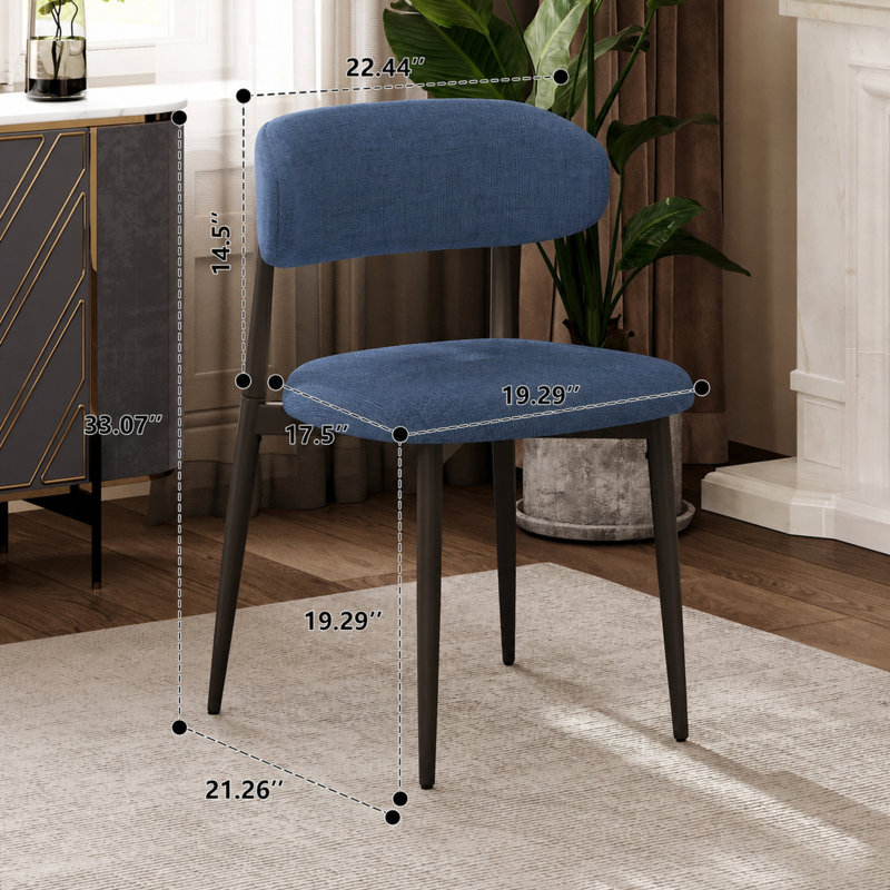 Ensemble de 2 chaises de salle à manger gain de place, lin bleu marine et métal, cuisine de style ferme moderne