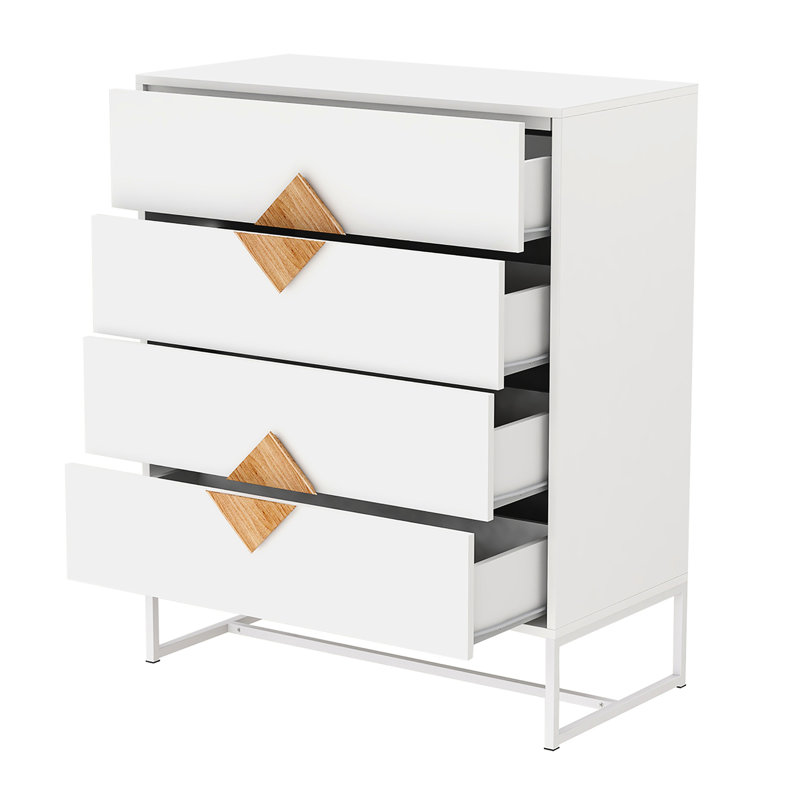 Commode pour meubles de chambre à coucher - 4 tiroirs, structure en fer, fabrication carrée à 4 poignées, E1,