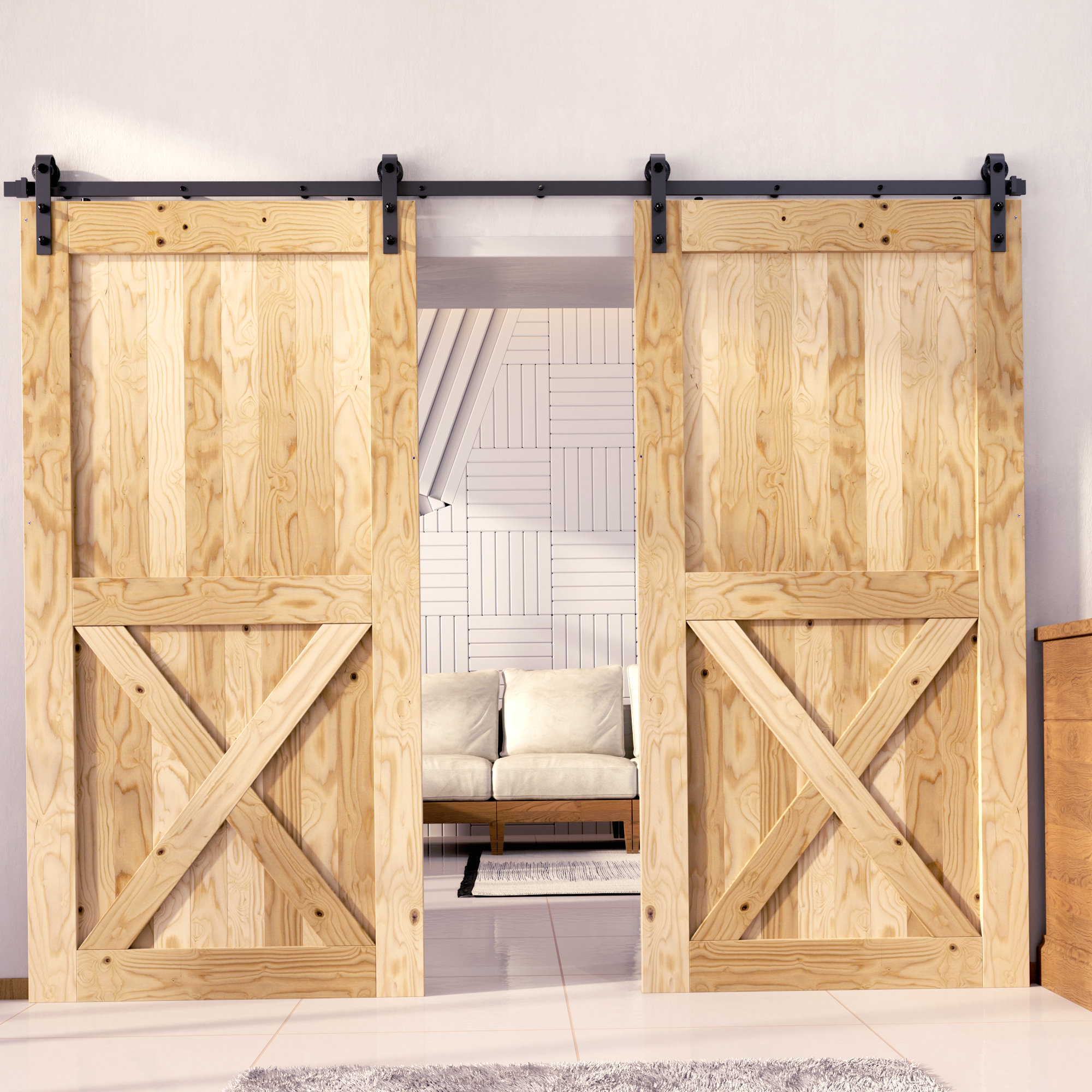 Double X Brace Wood 2 Panel Barn Door (Wood Designer Series Sliding Barn  Doors) by Designer