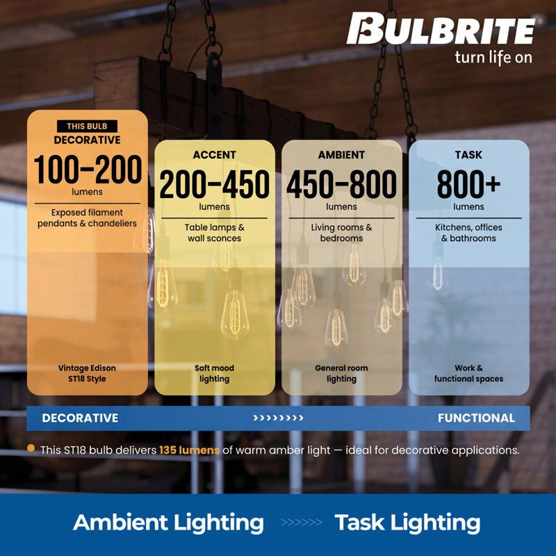 40 Watt E26 Incandescent Light Bulb, ST18 Nostalgic Hairpin Filament, 2200K Warm Amber Glow, 135 Lumens, Dimmable