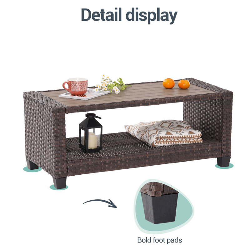 Issah Rectangular Metal Outdoor Coffee Table , 45.3'' in. W 20.1'' in. D, Brown, Brown