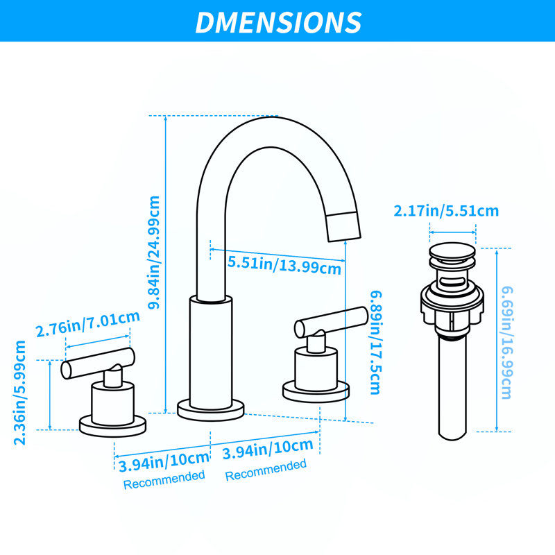 8 In. Widespread Double-Handle Bathroom Faucet Set 3-Holes Vanity Sink With Metal Drain, Matte Black