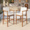 Ensemble de 2 tabourets de bar à hauteur de comptoir d'extérieur, tabourets de patio modernes en bois d'acacia avec accoudoirs à dossier et siège à sangles, pour patio, piscine, jardin
